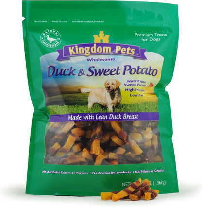 Kingdom Pets Duck and Sweet Potato Jerky Twists 48 ounce bag front view