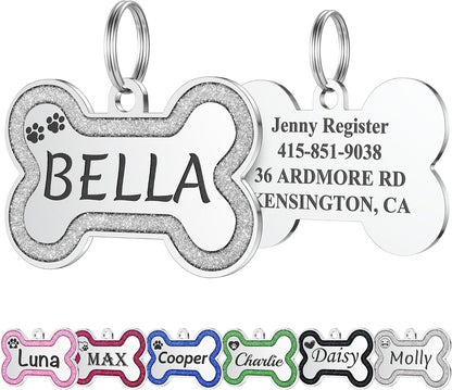 Stainless Steel Pet ID Tags in Glitter, Durable Dog Tags Engraved for Pets, Deep Engraved Personalized Dog Tags with Lovely 36 Icons, up to 5 Lines Custom Text Dog Name Tag (Small, Pink) - Image 10