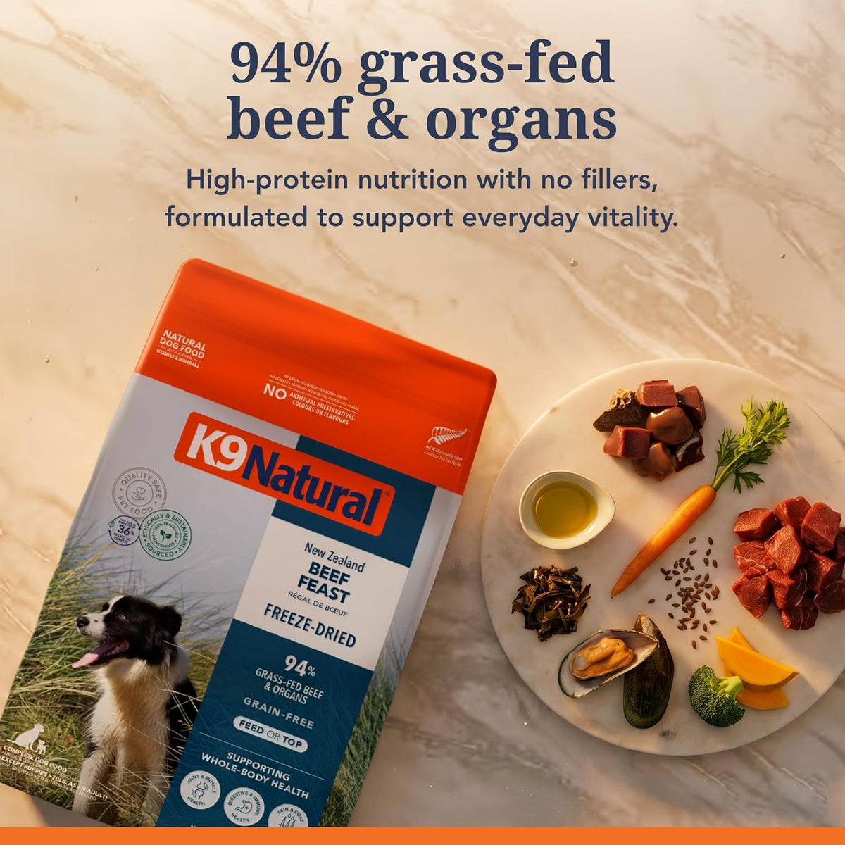 K9 Natural beef feast raw nutrition label view