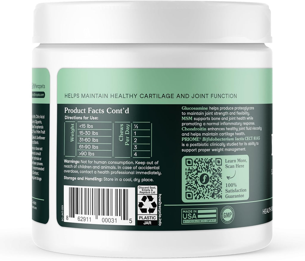 Premium Fera Pets hip joint support jar on plain background for pet wellness
