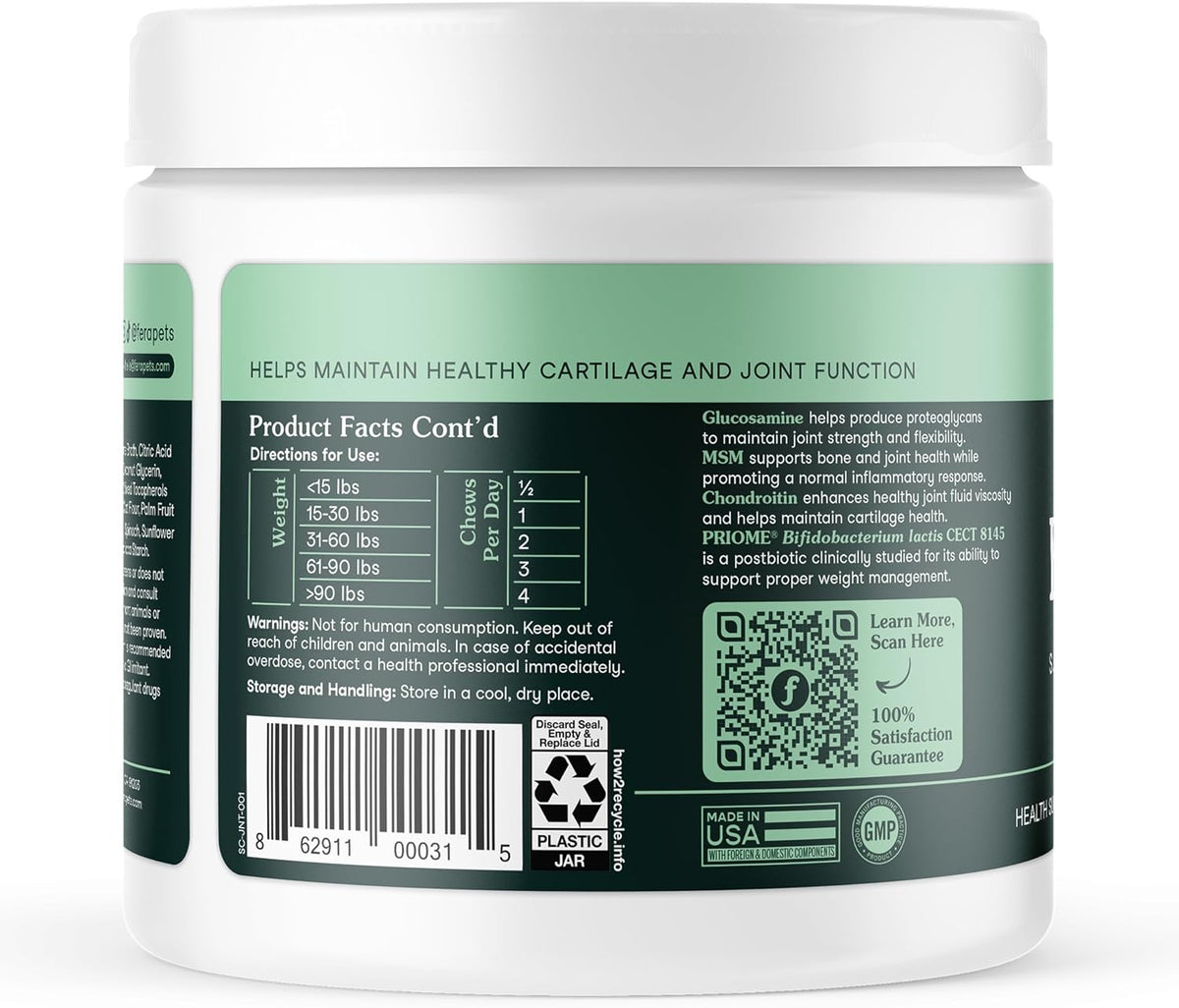 Premium Fera Pets hip joint support jar on plain background for pet wellness