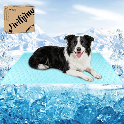 Vivifying Waterproof Reversible Dog Cooling Mat front view showing blue quilted ice silk fabric