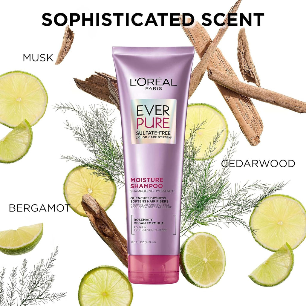 L'Oral Paris Moisture Sulfate Free Shampoo, Hair Care for Color-Treated Hair with Rosemary Botanicals, EverPure, 8.5 Fl Oz - Image 9