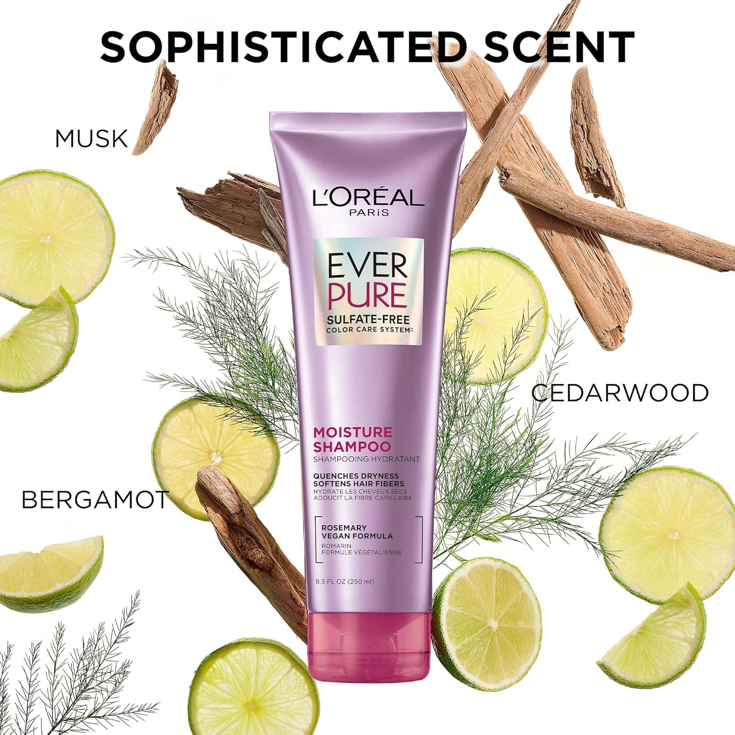 L'Oral Paris Moisture Sulfate Free Shampoo, Hair Care for Color-Treated Hair with Rosemary Botanicals, EverPure, 8.5 Fl Oz - Image 9