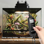 REPTITRIP terrarium heat lamp with digital display showing temperature and timer settings