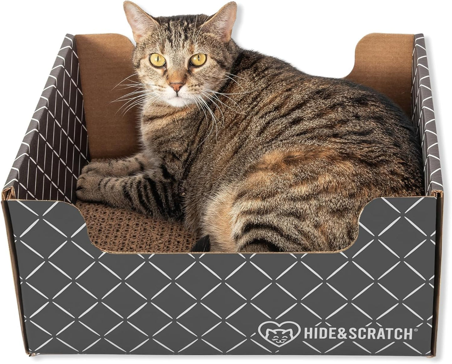 Hide & Scratch Cardboard Cat Scratcher Box & Bed - Dark Grey Diamond (2 Pack) | Double-Sided Corrugated Pad for Indoor Cats | Refillable Scratching Board Toy for Play & Furniture Protection - Image 11