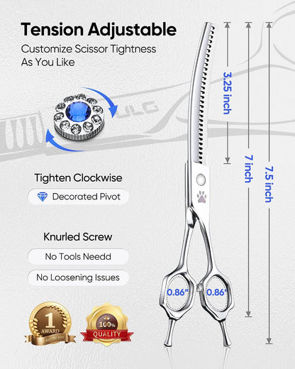 Japanese 440C stainless steel dog grooming scissors showing the ultra sharp precision teeth profile
