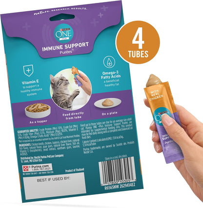 Purina One cat treat tube being served on a dish