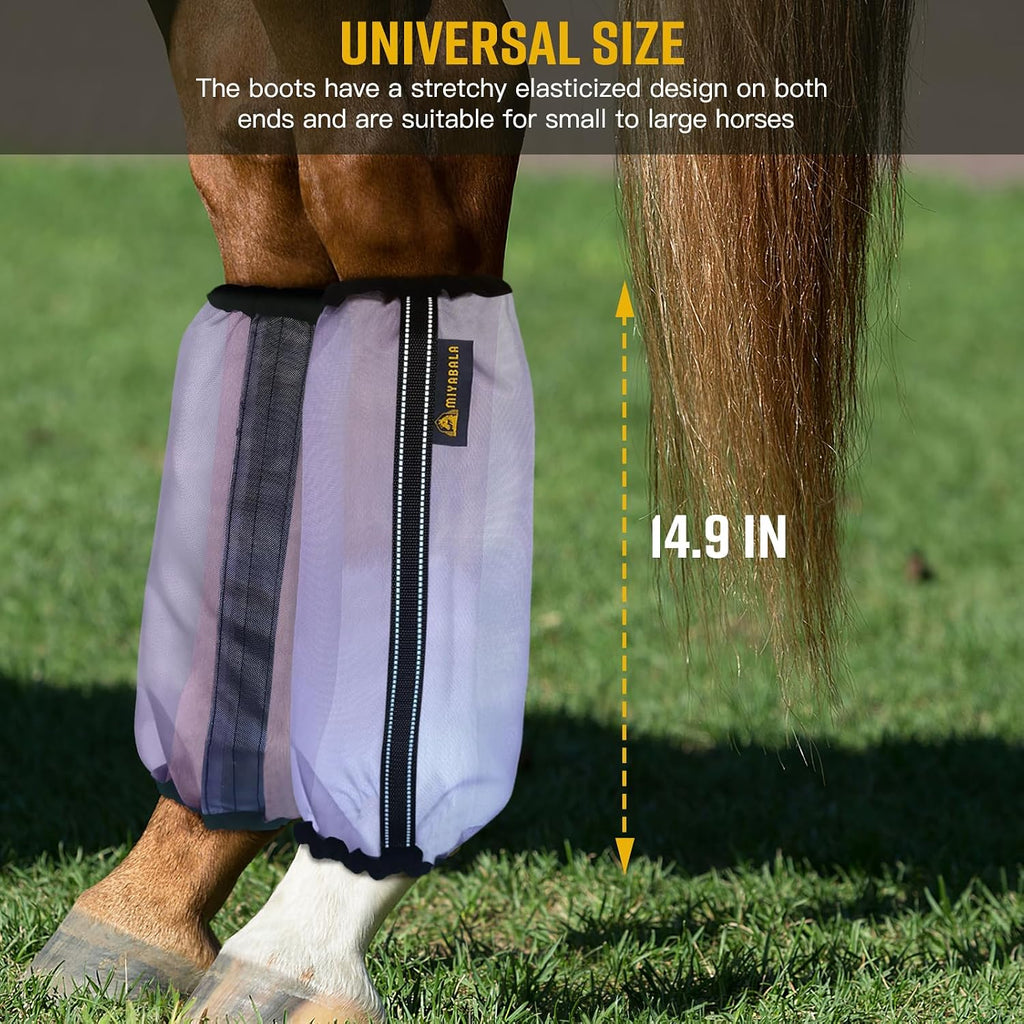 Protective mesh horse boots with integrated reflective webbing strips