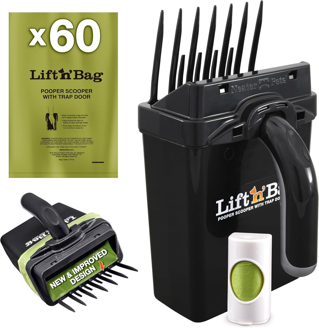 Neater Pet Brands Lift N' Bag 2.0 Dog Pooper Scooper with Bag Attachment & 22" Pole for Small to Large Dogs, New & Improved Design, 15 Refill Bags, Heavy Duty Dog Poop Scooper for Yard, One-Hand Use - Image 12
