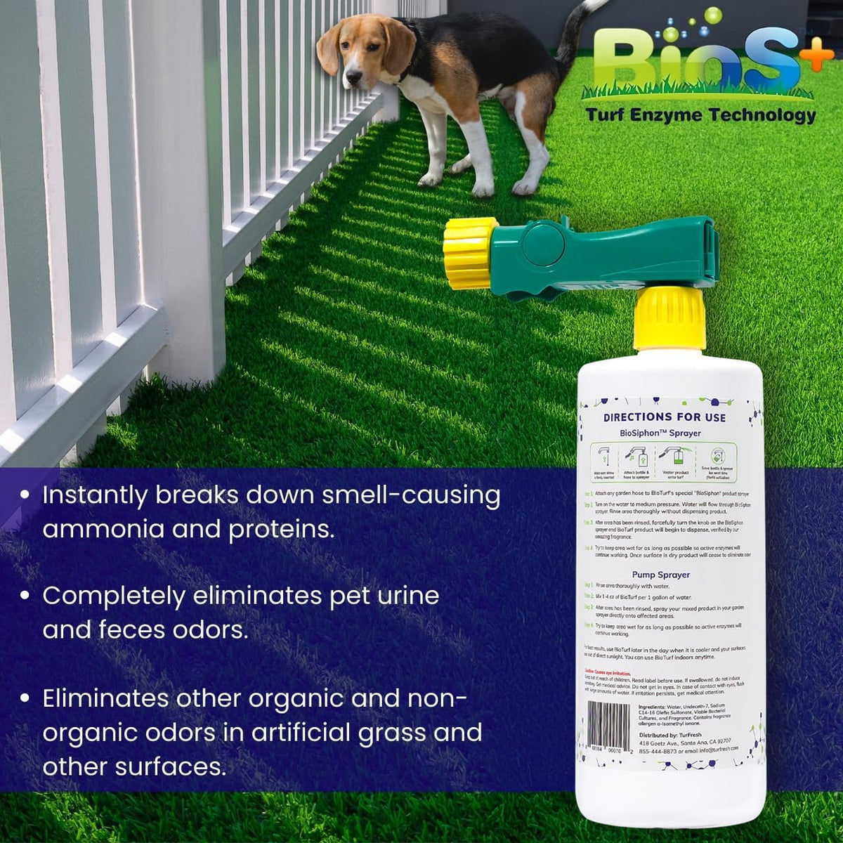 BioTurf non toxic pet safe lawn deodorizer packaging back label