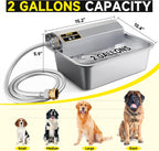 Two gallon stainless steel dog bowl with chew proof hose attached