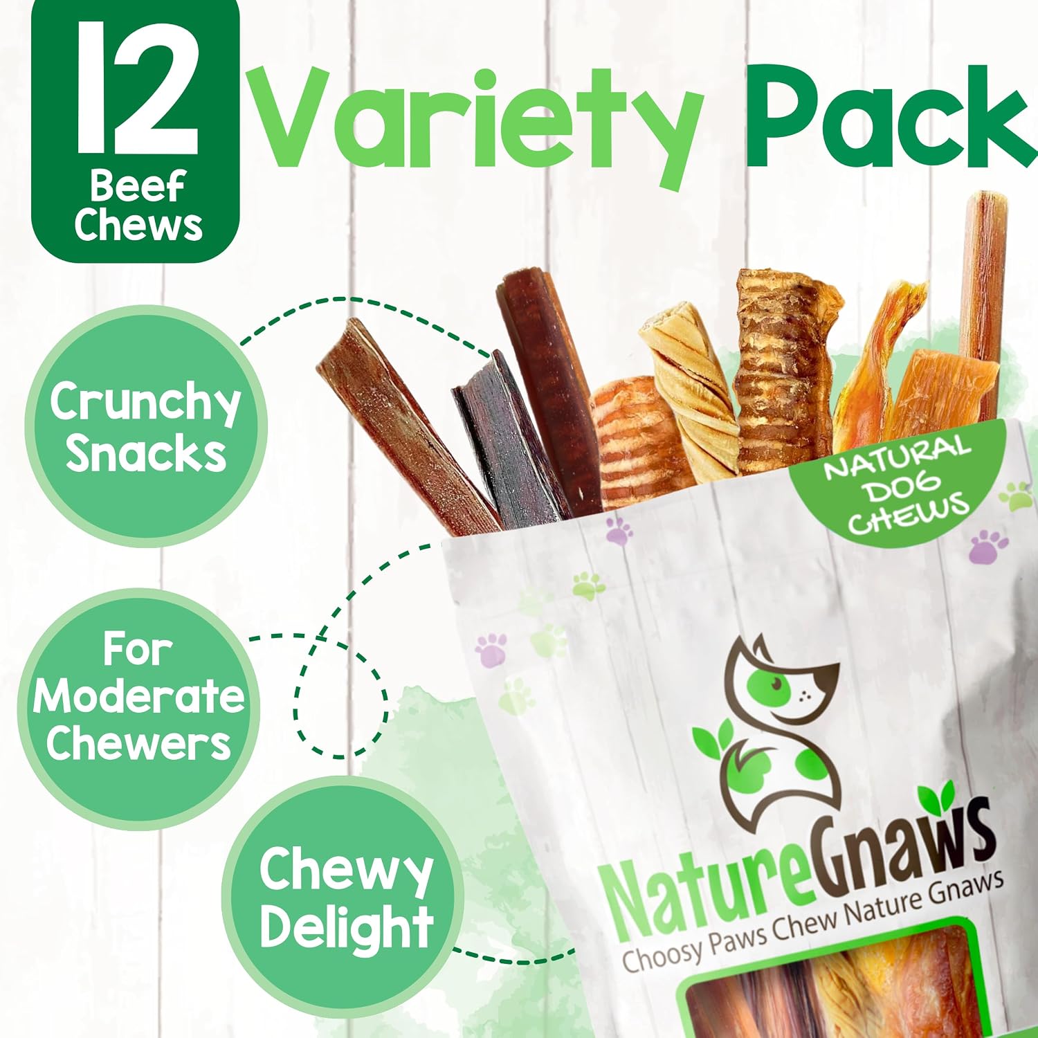 USA imported Nature Gnaws variety pack single ingredient beef tendons.