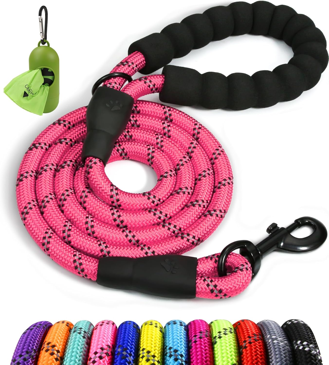 Taglory Rope Dog Leash 6 FT with Comfortable Padded Handle, Highly Reflective Threads Leash and Anti-Tangle Clip for Walking Medium Large Dogs, 1/2 inch, Black - Image 14