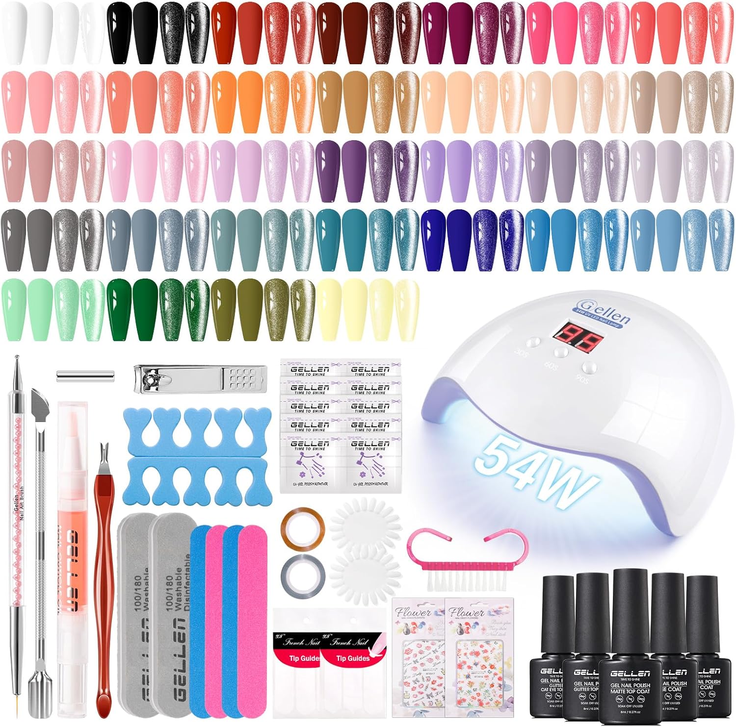 Gellen 71-piece gel nail polish kit front view with lamp