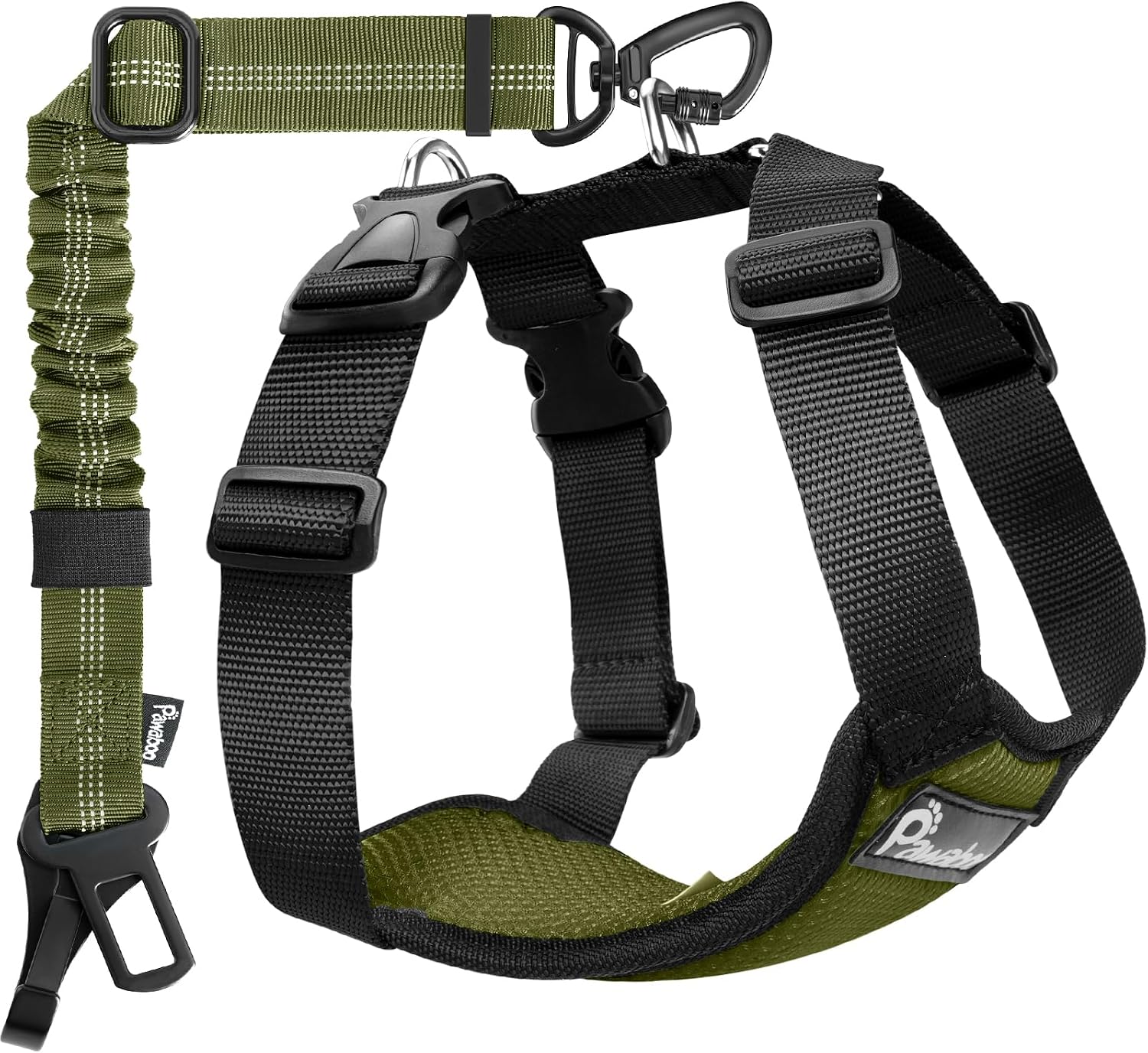 Pawaboo Dog Seat Belt Harness for Car, Dog Car Harness Seatbelt with Double Clips, Adjustable Breathable Pet Vest & Dogs Safety Tether with Elastic Bungee for Small Medium Large Pet, L, Black - Image 12