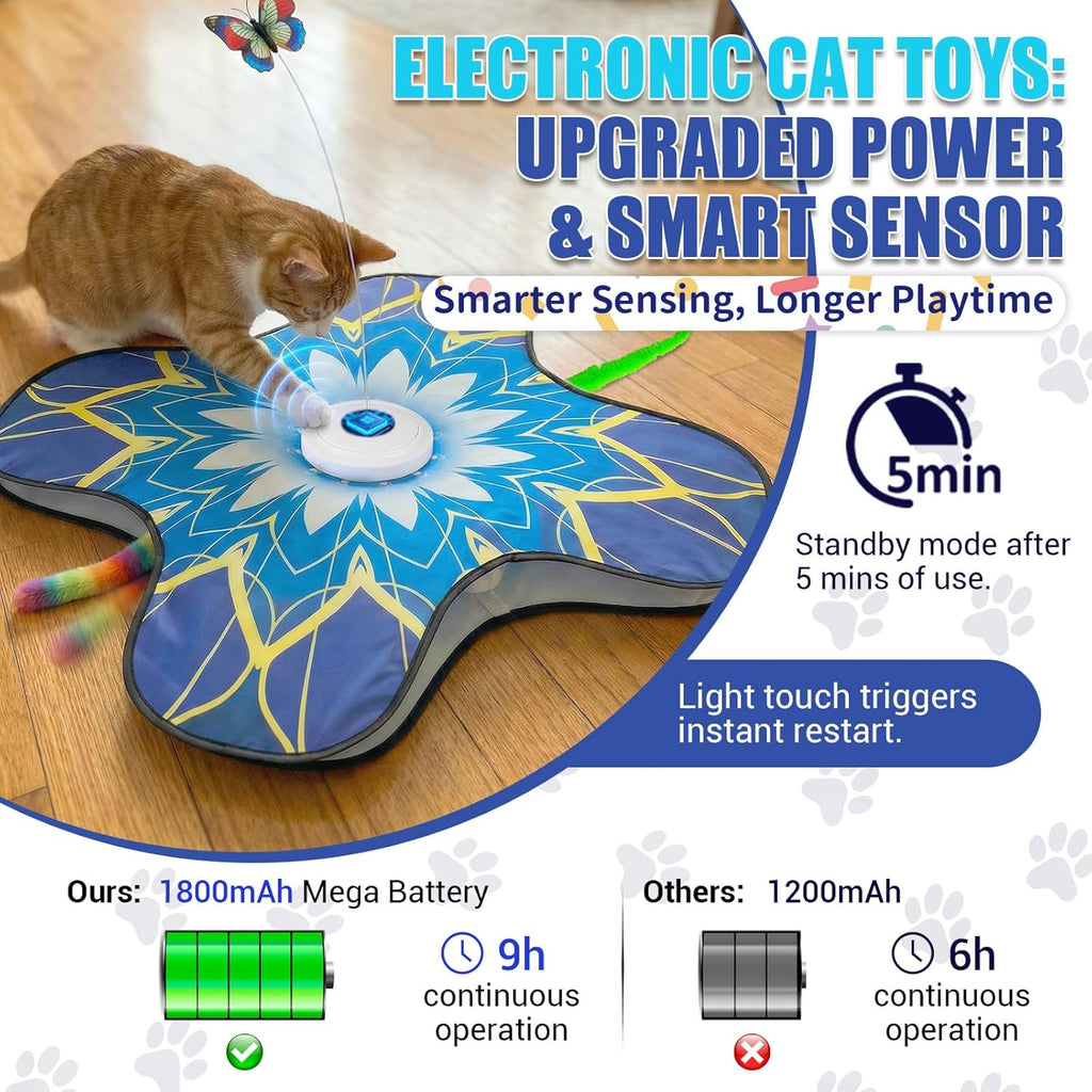 Close up view of the smart motion sensor and touch activated power interface on the pet toy.