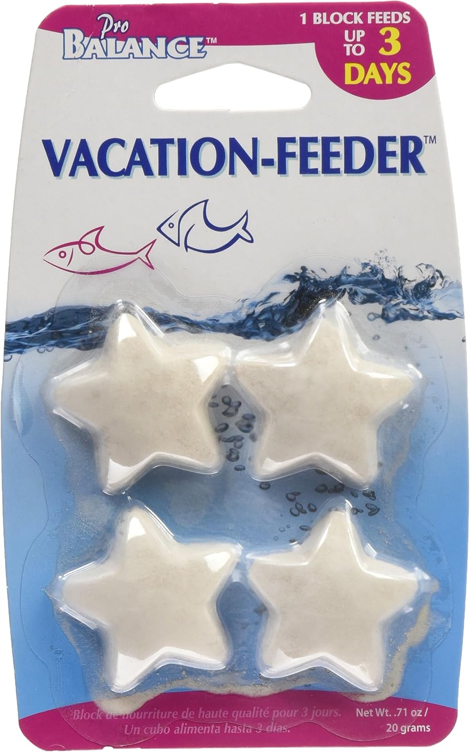 Penn-Plax automatic slow dissolve vacation fish feeder blocks package rear view.