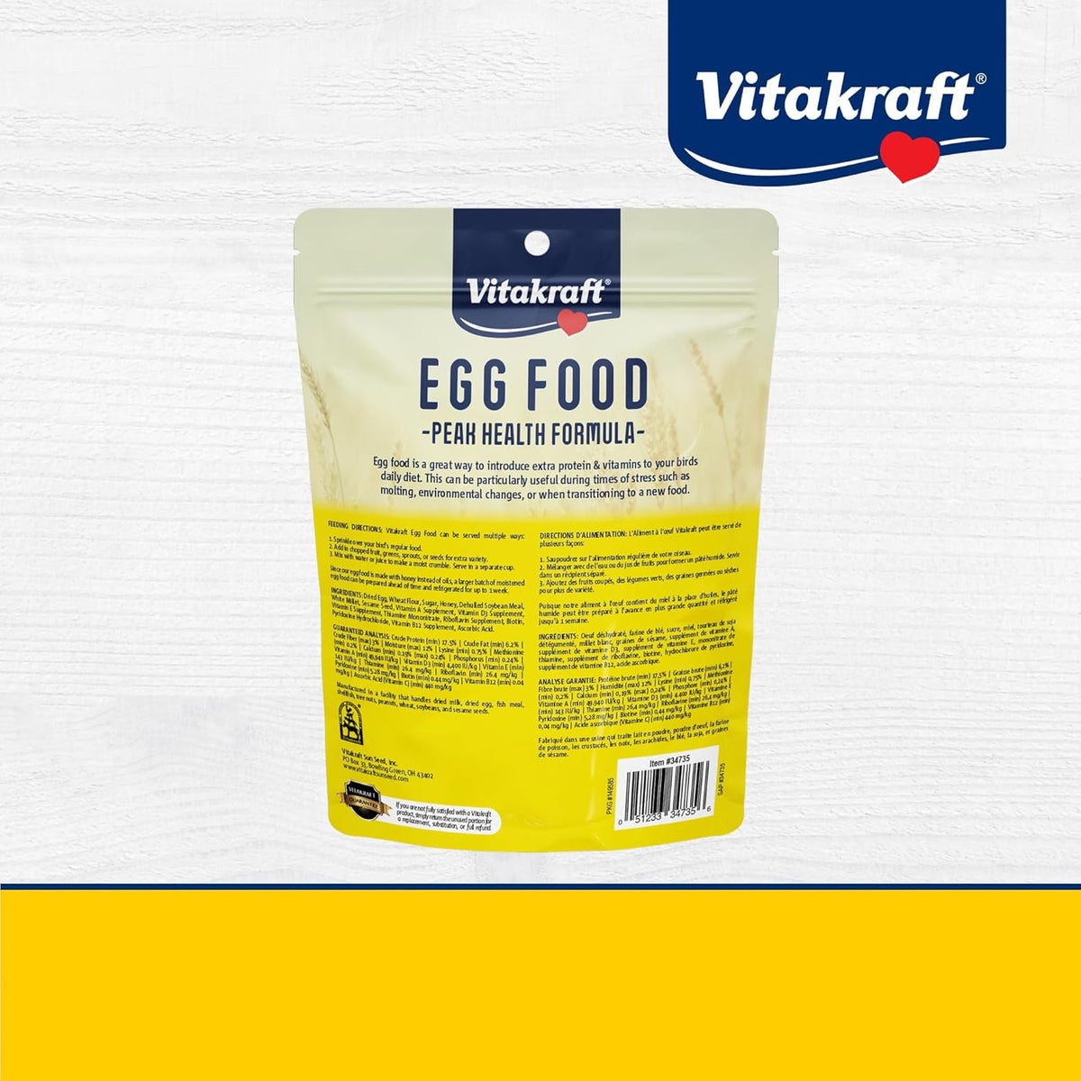 Instructions for feeding Vitakraft VitaSmart egg food to pet birds