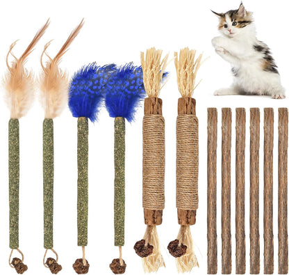 Bissap 10 PCS Silvervine Chew Sticks for Cats, Catnip Chew Sticks Cat Toys for Indoor Cat Kitten Teeth Grinding Interactive Feather Toys for Aggressive Chewers Dental Care - Image 9