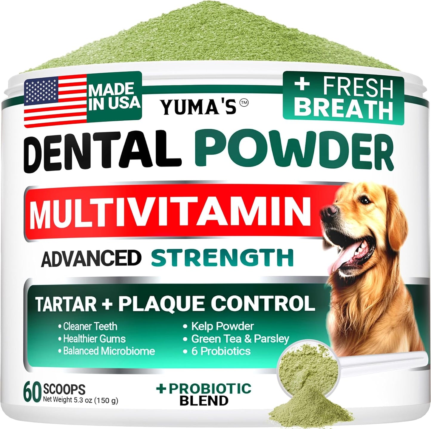 Yuma's Advanced Dog Dental Powder front view container for pet oral care