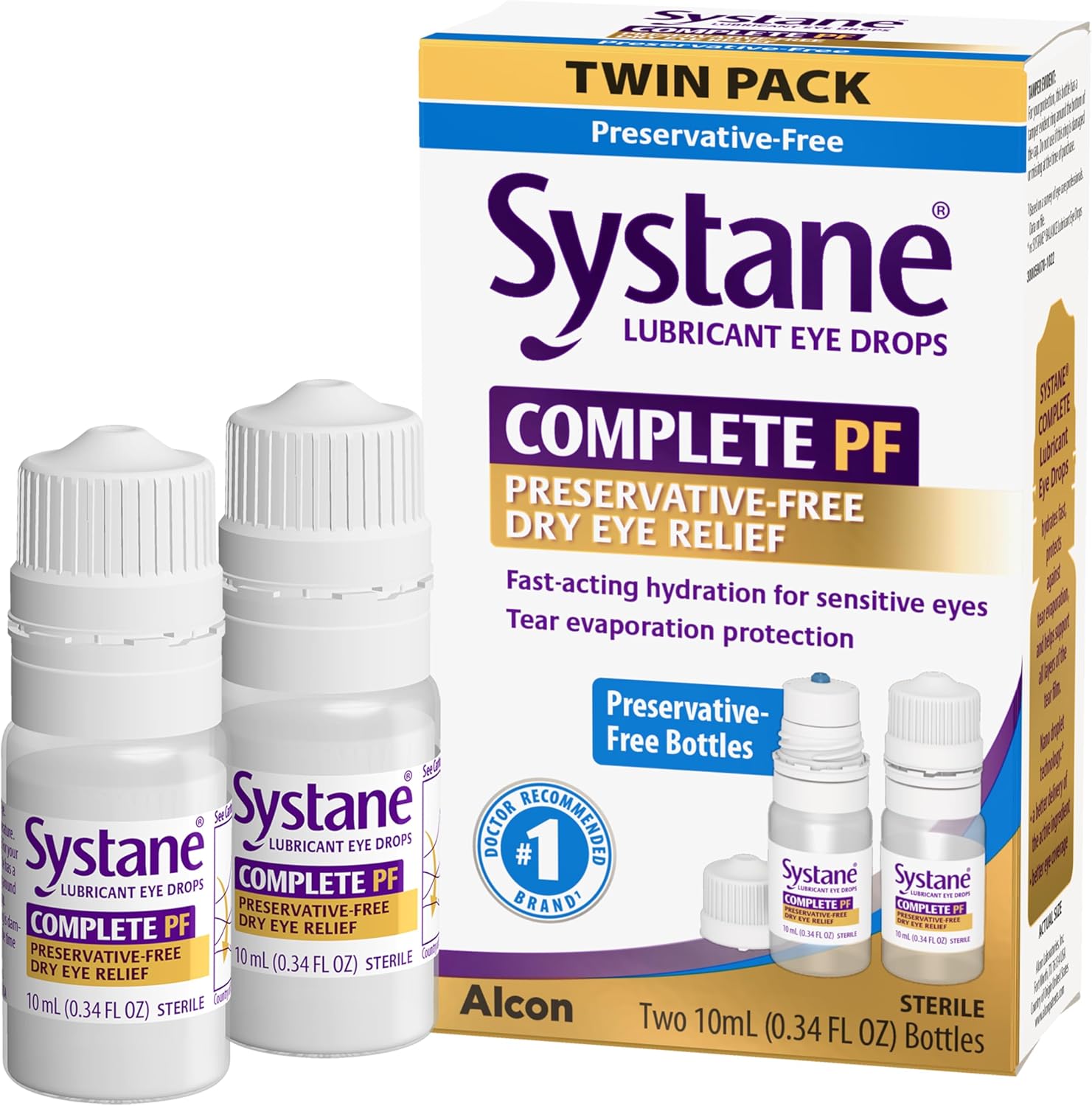 Systane Complete Preservative Free Multi Dose Eye Drops twin pack front view for dry eye relief