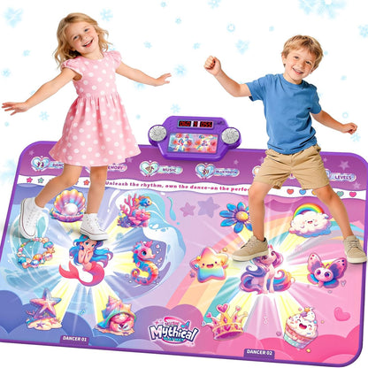 Muzrees unicorn dance mat front view with LED lights