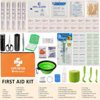GPUSFAK dog emergency medical kit open layout displaying bandages tweezers and scissors.