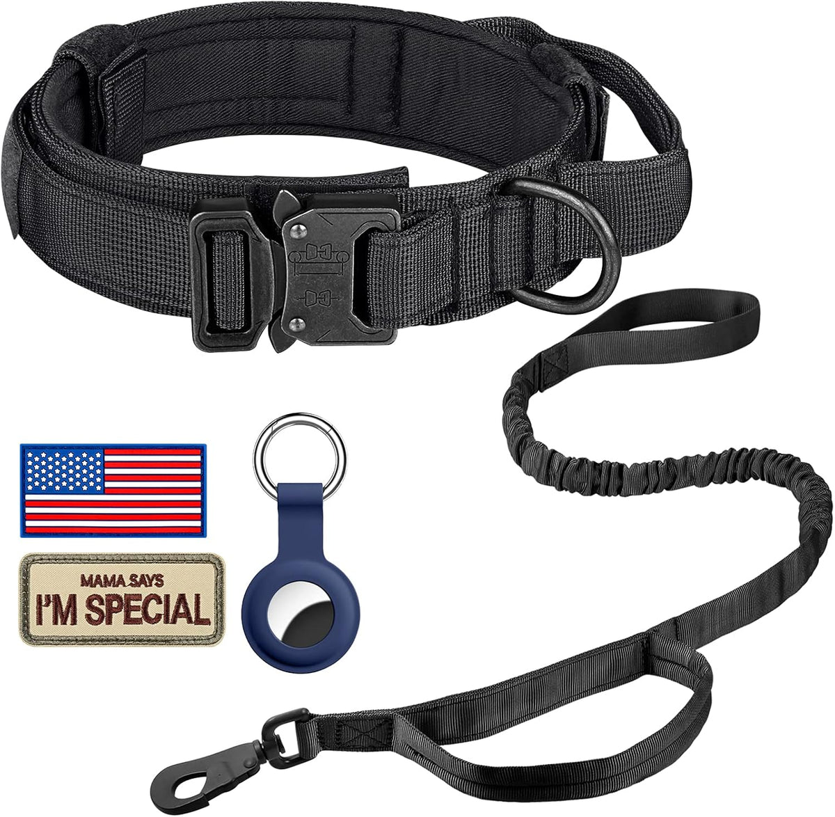 DAGANXI Tactical Dog Collar, Adjustable Military Training Nylon Dog Collar with Control Handle and Heavy Metal Buckle for Medium and Large Dogs, with Patches and Airtags Case (L, Black) - Image 15