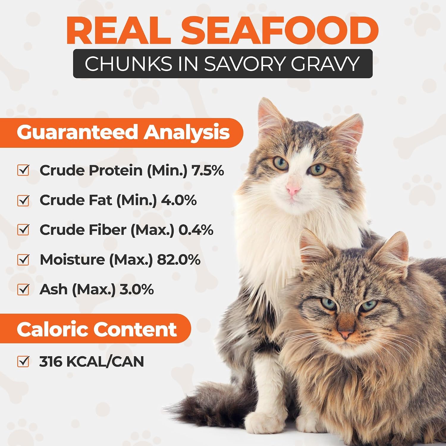 Close up of seafood chunks in gravy cat food texture