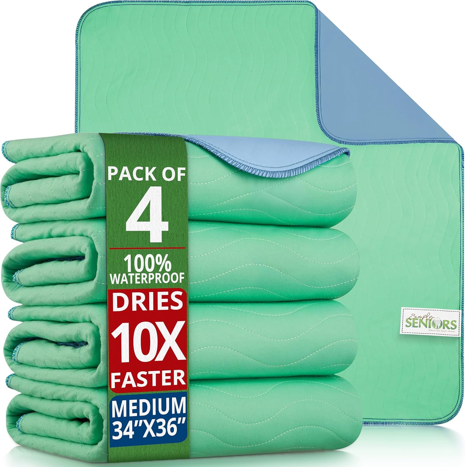 Simply Seniors washable waterproof bed pads pack of four front view