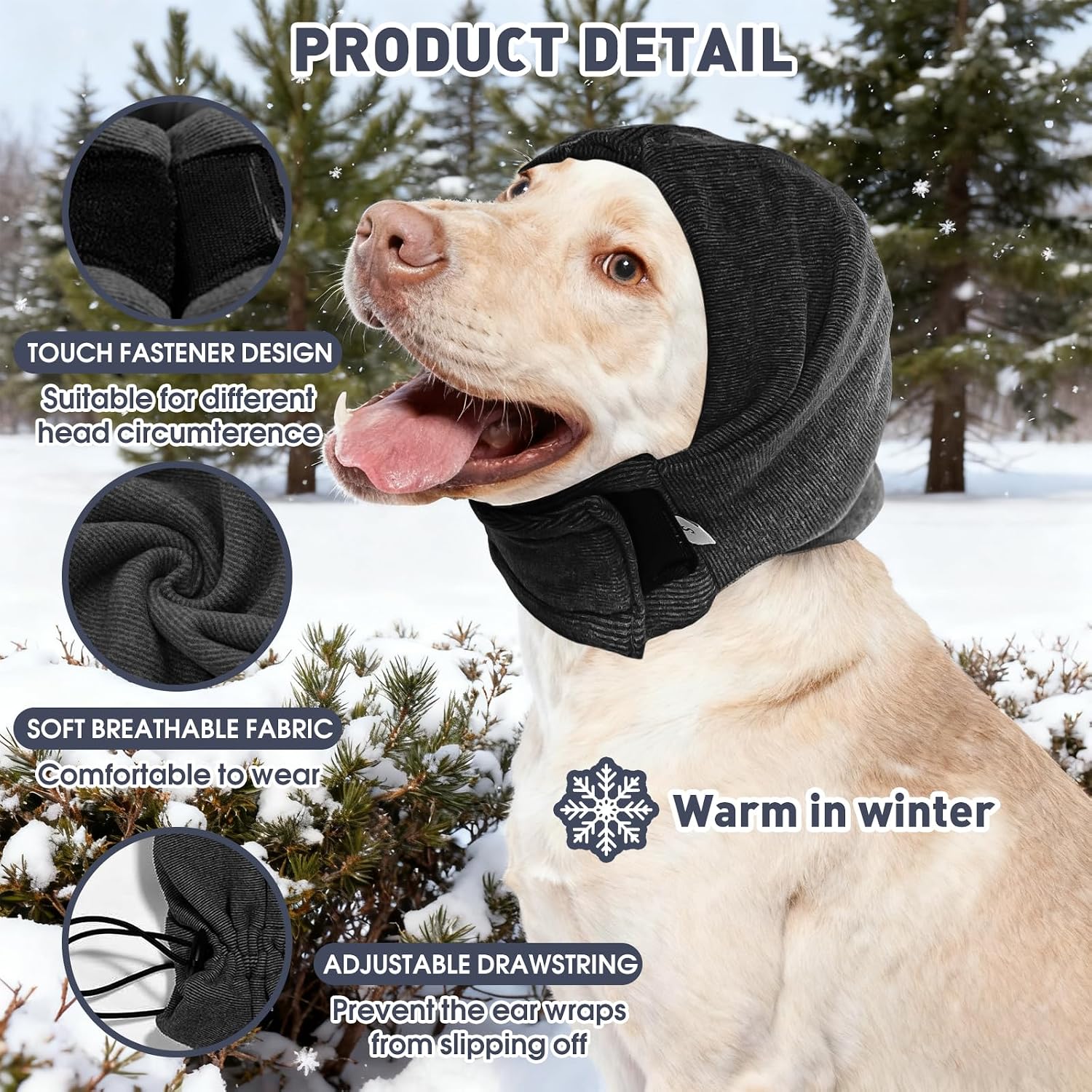 Pacify adjustable pet ear muffs showing drawstring design