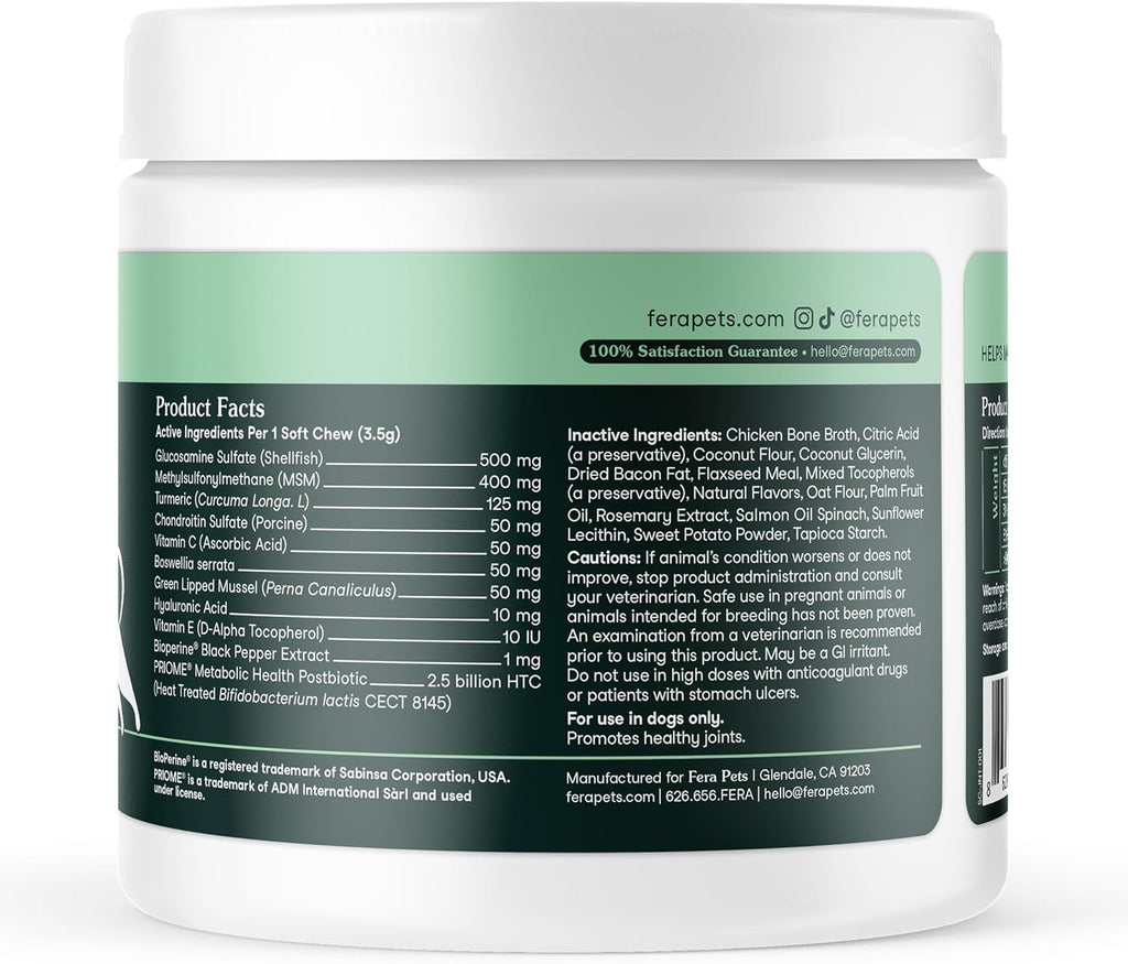Fera Pets Hip & Joint Supplement for Dogs with Glucosamine, MSM, Chondroitin, & Green Lipped Mussel - Supports Healthy Joints and Weight Management - 90 Soft Chews - Image 9