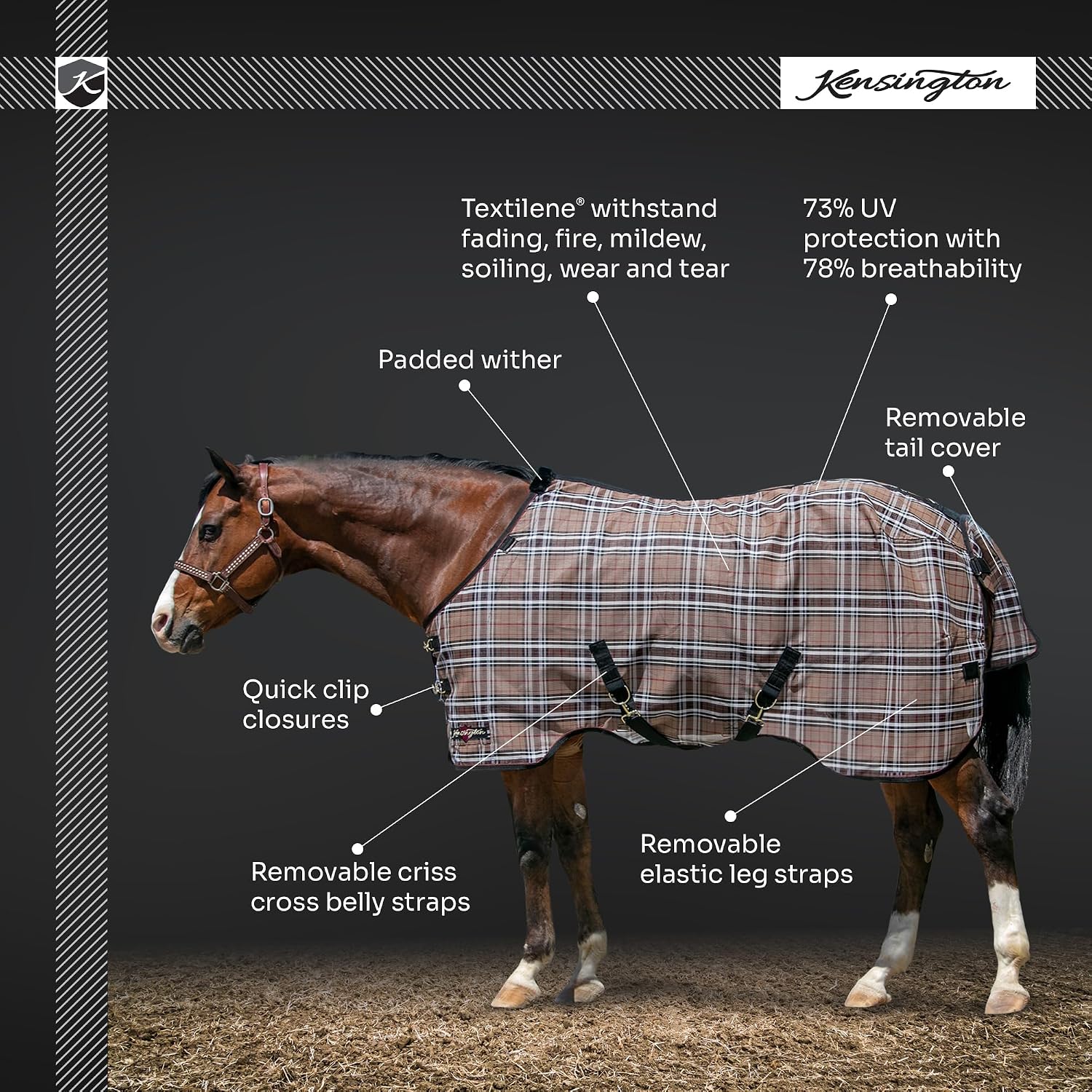 Kensington SureFit protective equestrian sheet with dual criss-cross belly straps