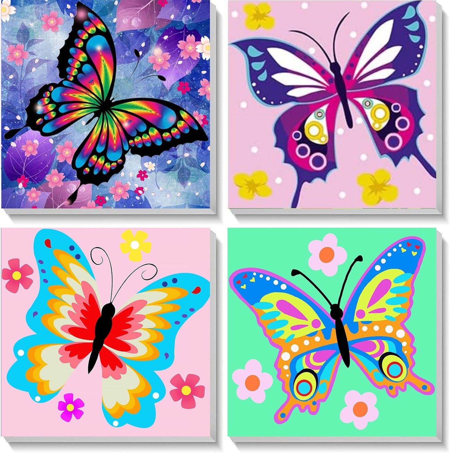 Xackcme butterfly paint by number for kids front view showing four framed canvases
