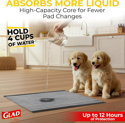 Glad disposable dog pee pads layout showcasing six layer leak proof construction