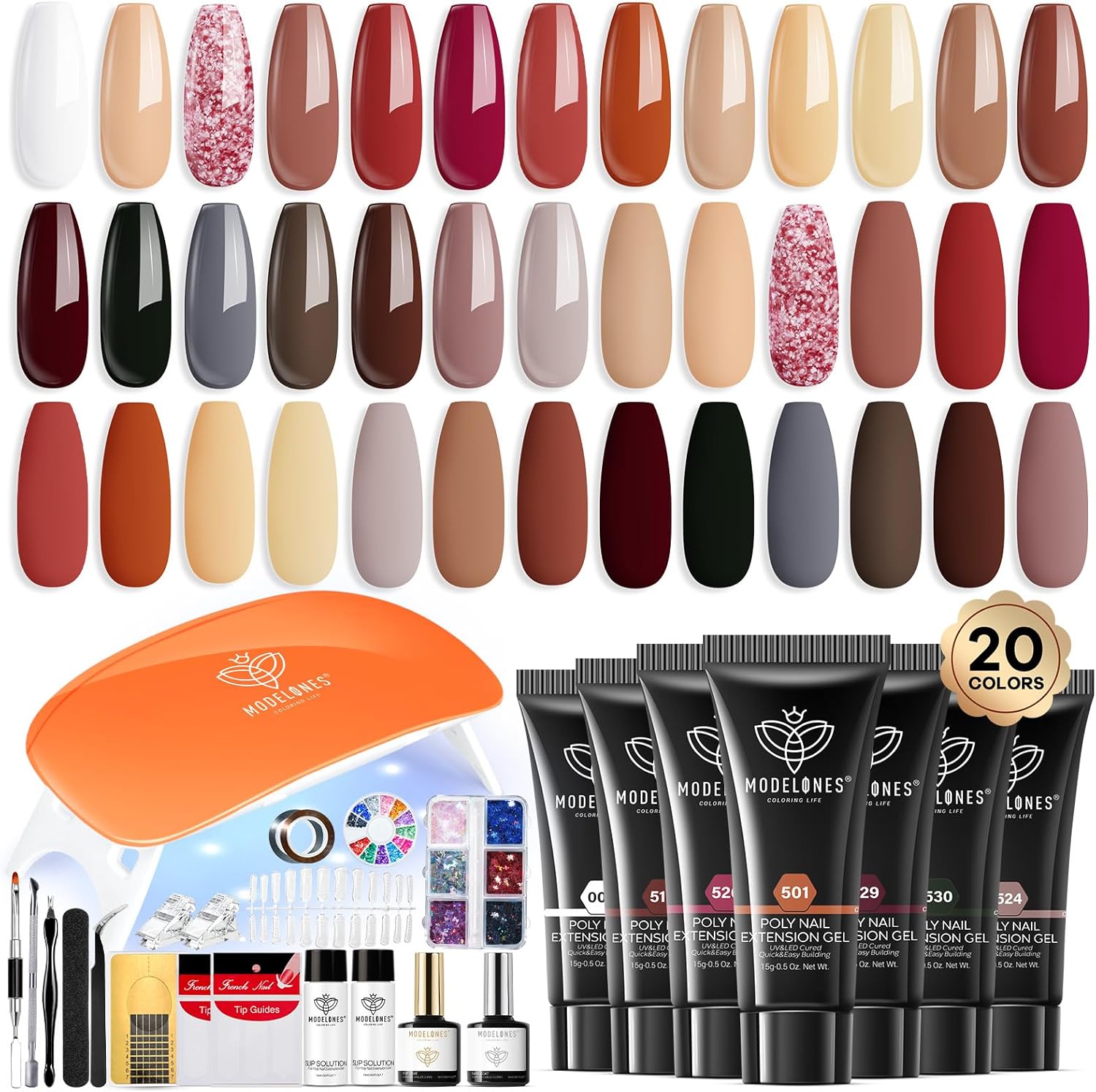 Modelones 20 Colors Poly Nail Gel Kit front view packaging