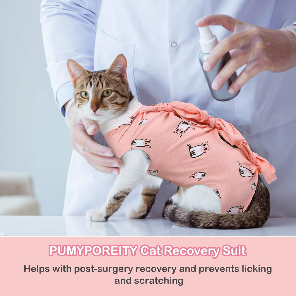 Pumyporeity pink kitten surgical suit side angle view