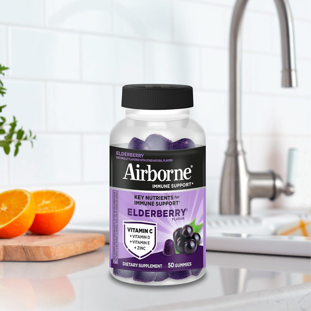 Airborne Elderberry + Zinc & Vitamin C Gummies For Adults, Immune Support Vitamin D & Zinc Gummies With Powerful Antioxidant Vitamins C D & E - 50 Gummies, Elderberry Flavor - Image 10