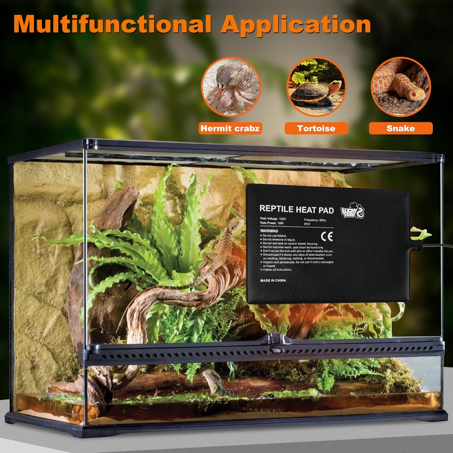 LUCKY HERP under tank heater keeping a turtle and lizard habitat at ideal warmth