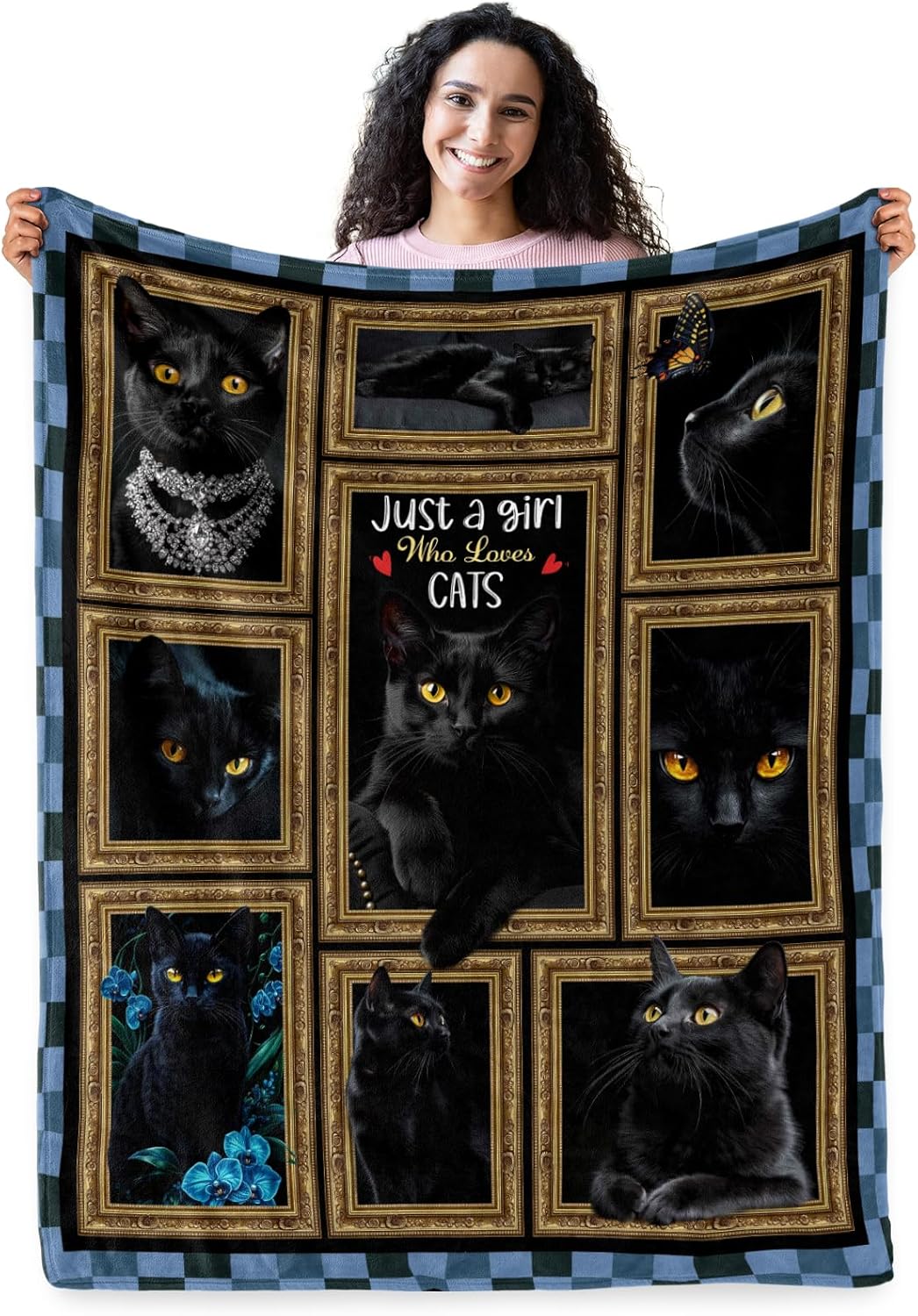 Lightweight and breathable black cat throw blanket displayed in full dimensions.