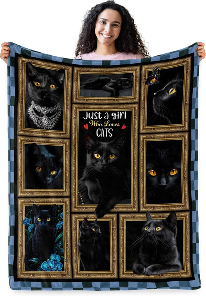 Lightweight and breathable black cat throw blanket displayed in full dimensions.
