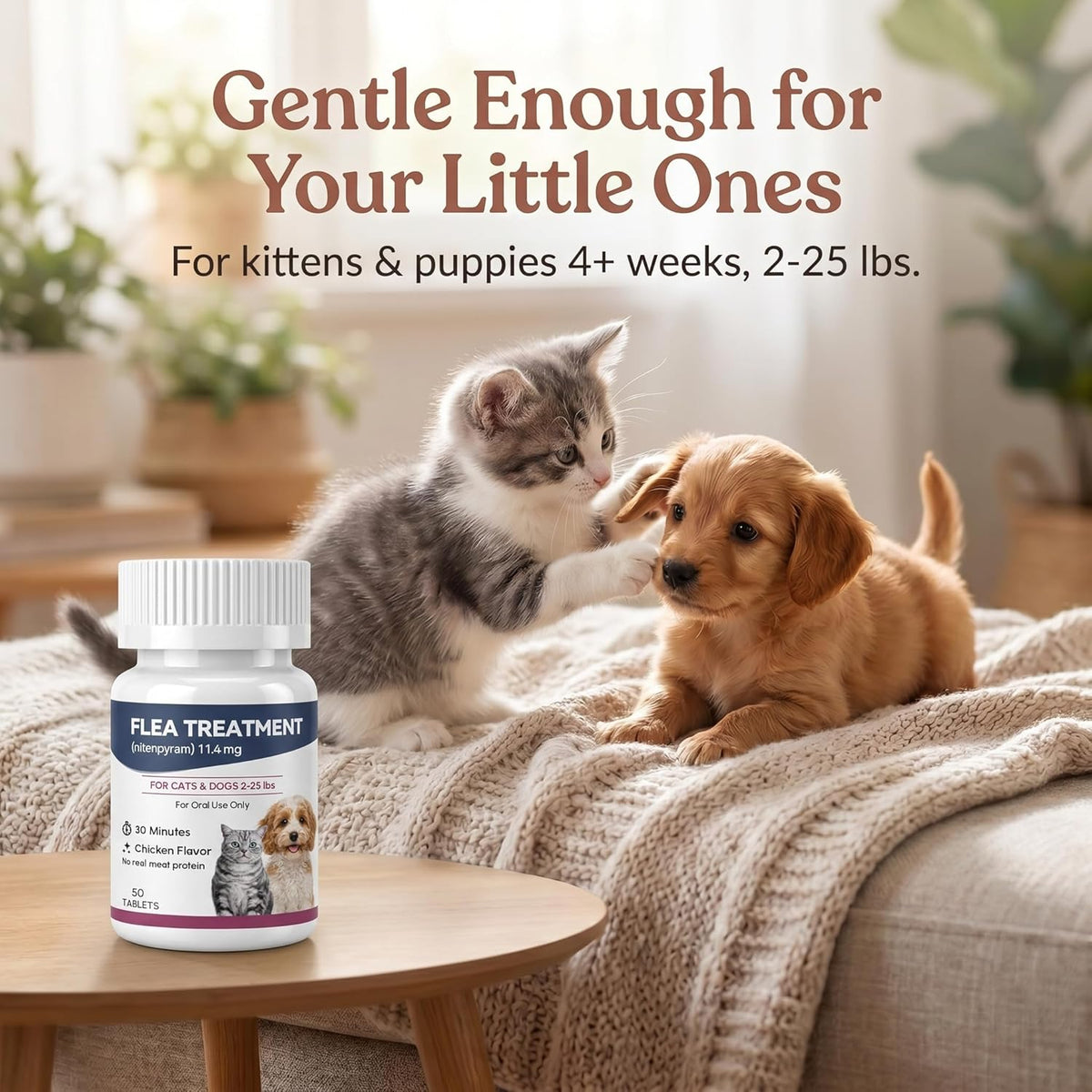 Chicken flavored flea control tablets for small pets