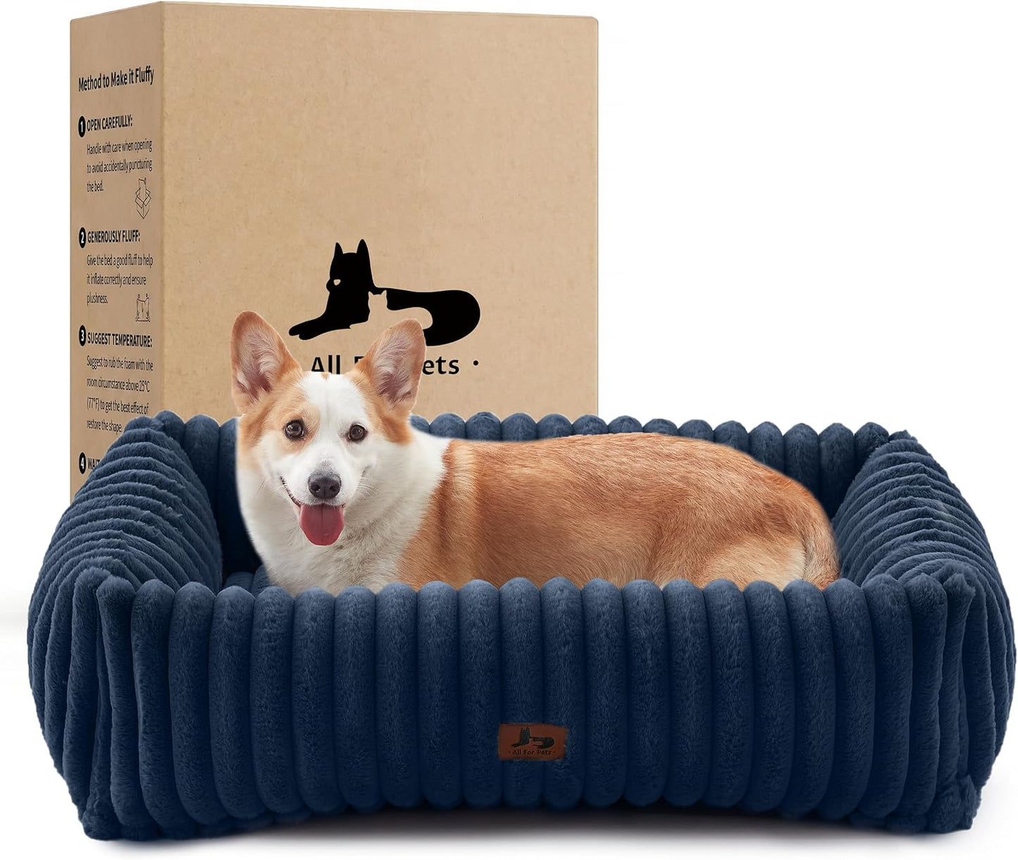Washable Dog Bed for Small Medium Dogs - Rectangle Orthopedic Corduroy Fleece Pet Bed with Removable Cover and Nonskid Bottom, Calming Puppy Bed Soft Pet Sofa, Cream(25x21x7inchs) - Image 13