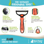 Raw Paws undercoat rake showing ergonomic non-slip rubber handle