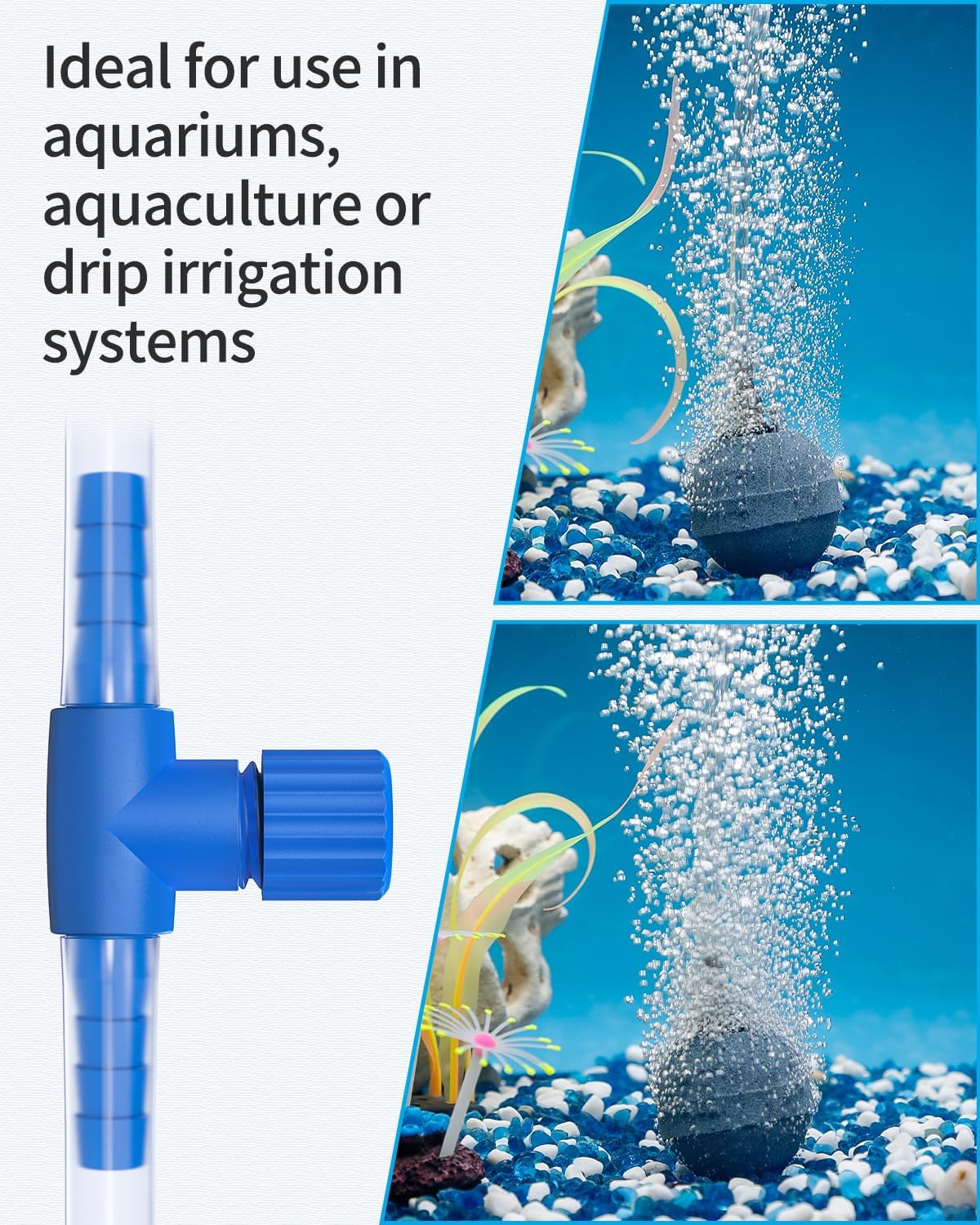 Top angle of Pawfly blue plastic air control valves highlighting the textured knob.
