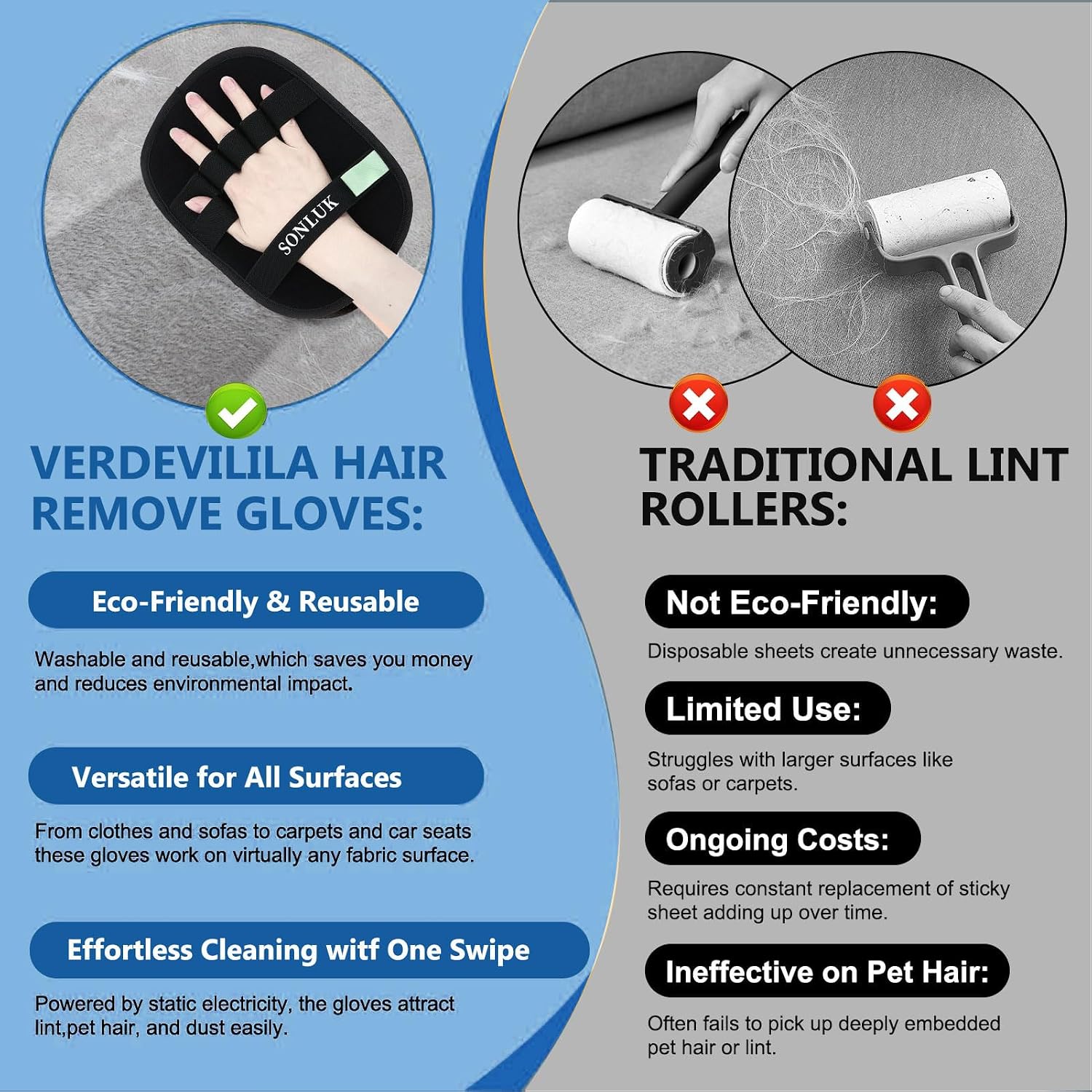 2 Pack Pet Hair Removal Glove,Upgraded 5-Finger Pet Hair Remover Glove for Dogs&Cats,Reusable Electrostatic Magic Brush Pet Hair Removal Tool for Laundry,Furniture,Carpets,Car Seats(Black) - Image 9