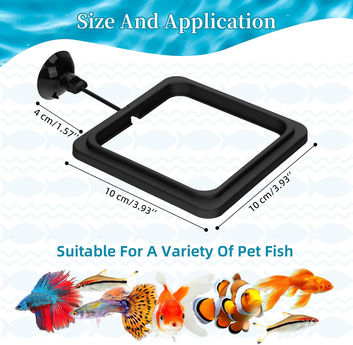 DaToo floating aquarium food feeder attached to tank glass with its strong rubber suction cup.