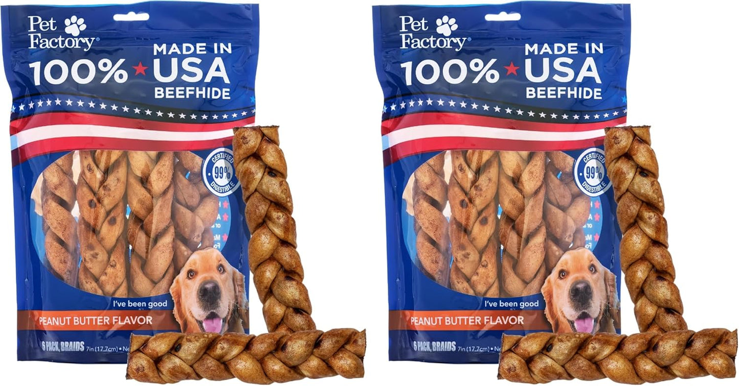 Pet Factory 7in Braided Beefhide Dog Chew Sticks with Peanut Butter Flavor - 100% USA Made Rawhide Chews for Medium Dogs, Long Lasting Dental Health, 7 inches (Pack of 6) - Image 10
