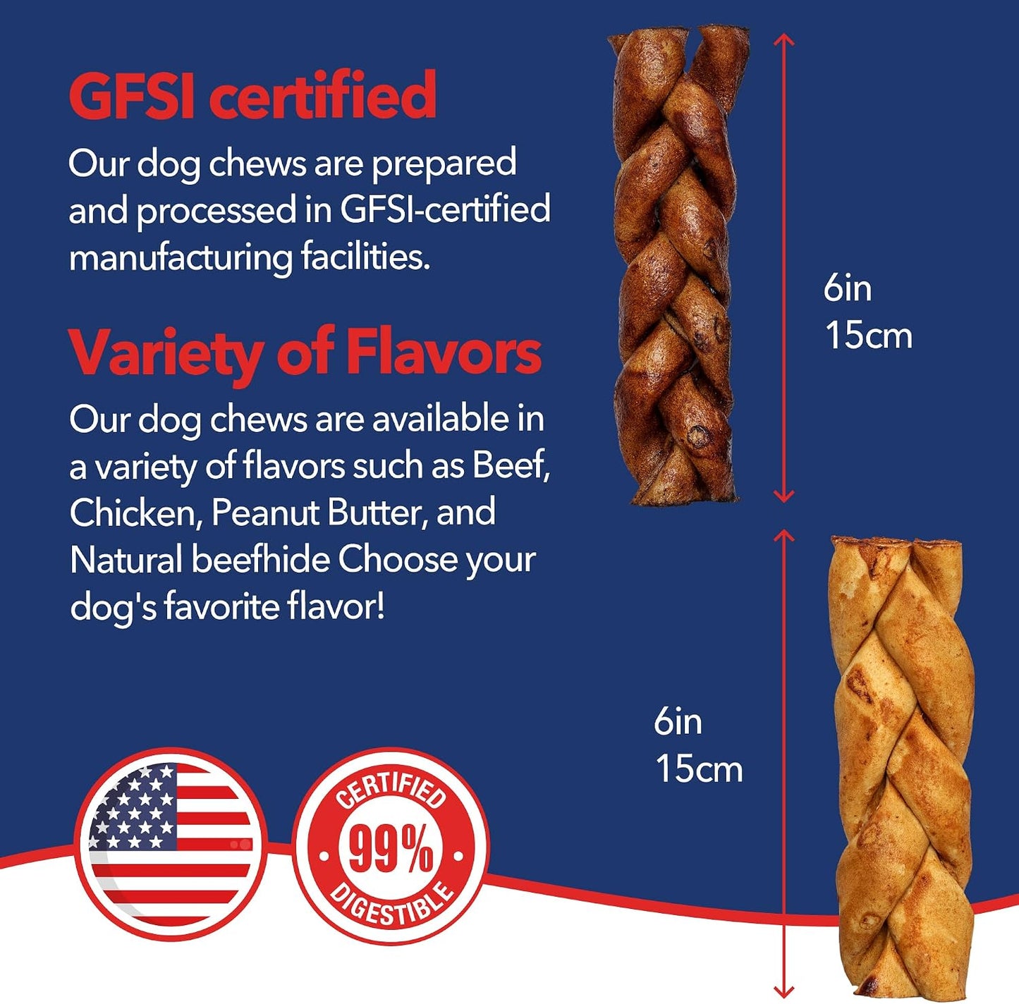 Authentic USA imported Pet Factory braided sticks package back panel with ingredients and instructions